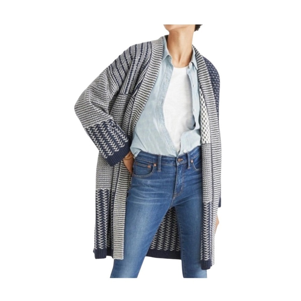 Madewell 100% MERINO WOOL Patchwork
Collage Cardigan In Indigo Women Size Large